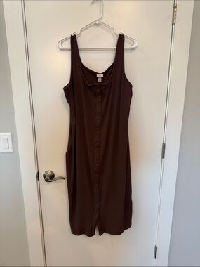 A New Day Sleeveless Button-Front Brown Ribbed Dress